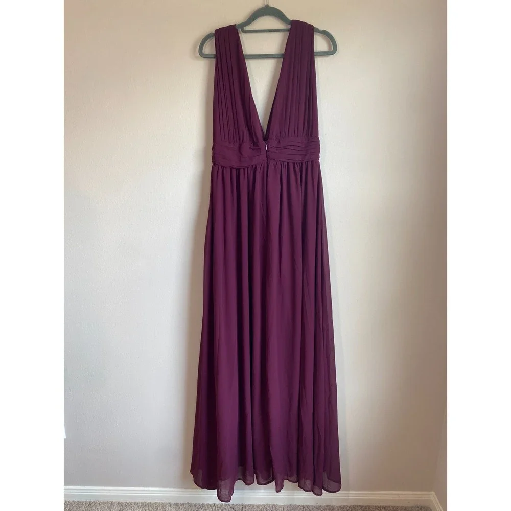 LuLus Heavenly Hues Burgundy Formal Chiffon Maxi Dress Medium Bridesmaid Prom - Picture 4 of 12